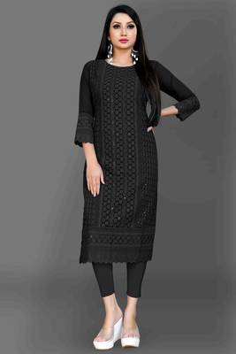 Wlosea Fashion Georgette Chiffon Chikankari Embroidery Black stitched Only Kurti 4
