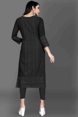 Wlosea Fashion Georgette Chiffon Chikankari Embroidery Black stitched Only Kurti 5
