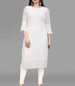 Wlosea Fashion Georgette Chiffon Chikankari Embroidery White stitched Only Kurti