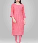 Wlosea Fashion Georgette Chiffon Chikankari Embroidery Pink stitched Only Kurti