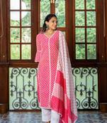 Weavllite Women's Pink  Silk Blend Schiffli  Embroidery Kurta set