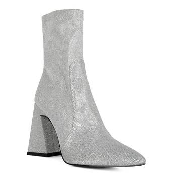 Silver Hustlers Shimmer Block Heeled Ankle Boots 1
