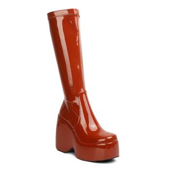 Tan Dirty Dance Patent High Platfrom Calf Boots 1