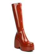 Tan Dirty Dance Patent High Platfrom Calf Boots