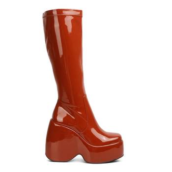 Tan Dirty Dance Patent High Platfrom Calf Boots 2