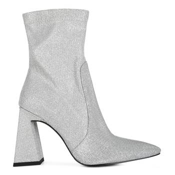Silver Hustlers Shimmer Block Heeled Ankle Boots 2