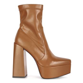 Tan Whippers Patent Pu High Platform Ankle Boots 2