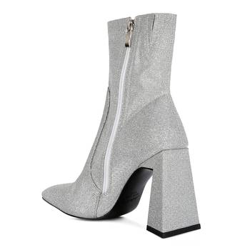 Silver Hustlers Shimmer Block Heeled Ankle Boots 3