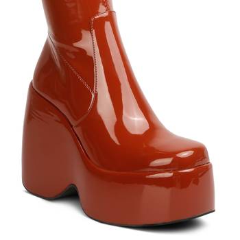 Tan Dirty Dance Patent High Platfrom Calf Boots 4