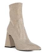 Beige Hustlers Shimmer Block Heeled Ankle Boots