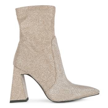 Beige Hustlers Shimmer Block Heeled Ankle Boots 2