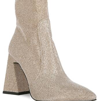 Beige Hustlers Shimmer Block Heeled Ankle Boots 4