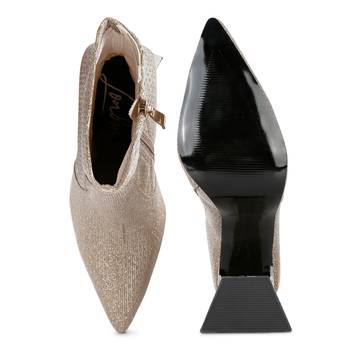 Beige Hustlers Shimmer Block Heeled Ankle Boots 5