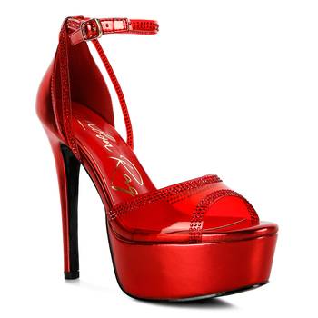 Red Cinderella Diamante Detail Stiletto Platform Sandals 1