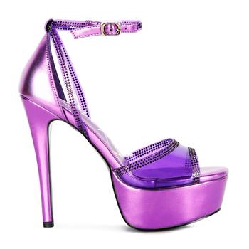 Purple Cinderella Diamante Detail Stiletto Platform Sandals 2