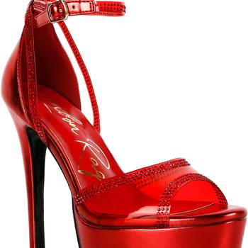 Red Cinderella Diamante Detail Stiletto Platform Sandals 4