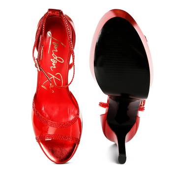 Red Cinderella Diamante Detail Stiletto Platform Sandals 5