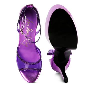 Purple Cinderella Diamante Detail Stiletto Platform Sandals 5