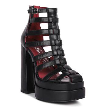 Black Rielle High Platfrom Cage Bootie Sandal 1