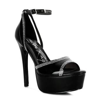 Black Cinderella Diamante Detail Stiletto Platform Sandals 1