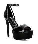 Black Cinderella Diamante Detail Stiletto Platform Sandals