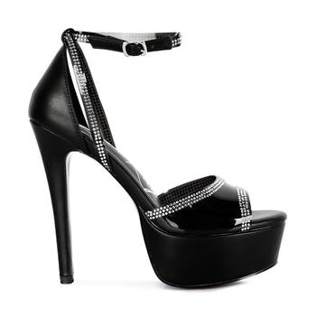 Black Cinderella Diamante Detail Stiletto Platform Sandals 2