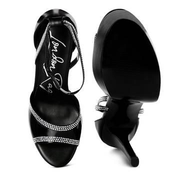 Black Cinderella Diamante Detail Stiletto Platform Sandals 5