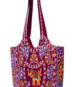 Sutliyan Handcrafted Ahmedabadi Maroon Shoulder Matka Bag for Women/Girls (16 * 20 Inch)