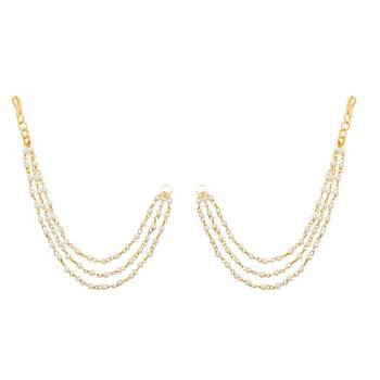 Designer 3 Line Pearl Earchain or kan chain Ear Support Earrings pearl hair accessories 2