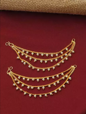 Designer 3 Line Pearl Earchain or kan chain Ear Support Earrings pearl hair accessories 1