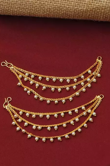 Designer 3 Line Pearl Earchain or kan chain Ear Support Earrings pearl hair accessories