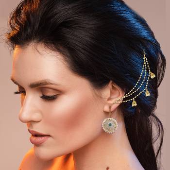Designer 3 Line Pearl jhumki Earchain or kan chain Ear Support Earrings pearl hair accessories 1