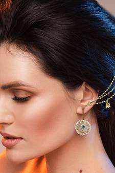 Designer 3 Line Pearl jhumki Earchain or kan chain Ear Support Earrings pearl hair accessories