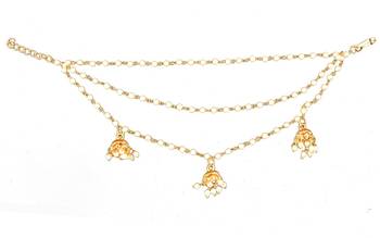 Designer 3 Line Pearl jhumki Earchain or kan chain Ear Support Earrings pearl hair accessories 5