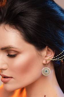 Designer 3 Line Pearl Earchain or kan chain Ear Support Earrings pearl hair accessories