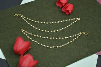 Designer 2 Line Pearl Earchain or kan chain Ear Support Earrings pearl hair accessories 1