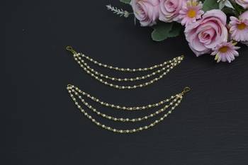Designer 3 Line Pearl Earchain or kan chain Ear Support Earrings pearl hair accessories 1