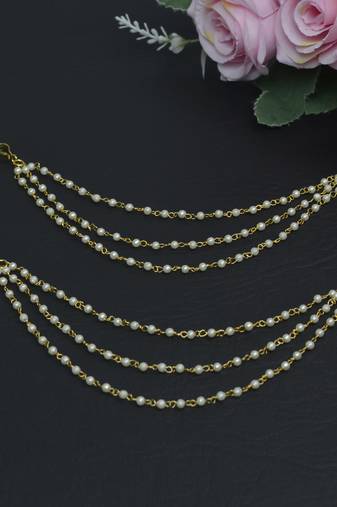 Designer 3 Line Pearl Earchain or kan chain Ear Support Earrings pearl hair accessories