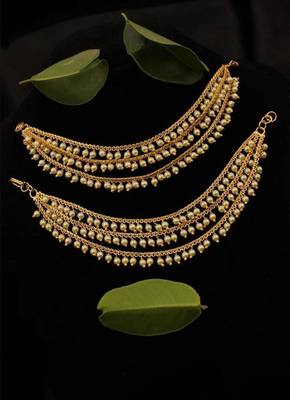 Designer 3 Line Pearl Earchain or kan chain Ear Support Earrings pearl hair accessories 1