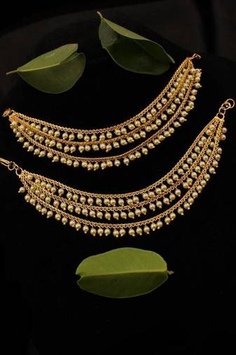 Designer 3 Line Pearl Earchain or kan chain Ear Support Earrings pearl hair accessories