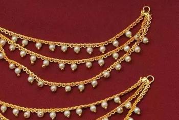 Designer 3 Line Pearl Earchain or kan chain Ear Support Earrings pearl hair accessories 2