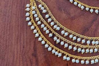Designer 3 Line Pearl Earchain or kan chain Ear Support Earrings pearl hair accessories 2