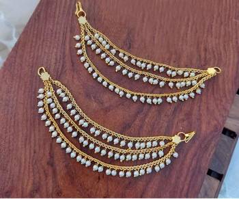 Designer 3 Line Pearl Earchain or kan chain Ear Support Earrings pearl hair accessories 1