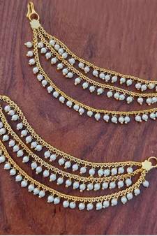 Designer 3 Line Pearl Earchain or kan chain Ear Support Earrings pearl hair accessories