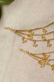 Designer 3 Line Pearl Earchain or kan chain Ear Support Earrings pearl hair accessories