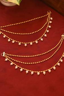 Designer 3 Line Pearl Earchain or kan chain Ear Support Earrings pearl hair accessories