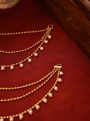 Designer 3 Line Pearl Earchain or kan chain Ear Support Earrings pearl hair accessories 2