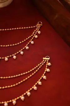 Designer 3 Line Pearl Earchain or kan chain Ear Support Earrings pearl hair accessories