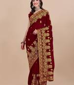 Grey Printed Silk Blend Saree With Blouse