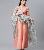 Peach plain art silk long-kurtis